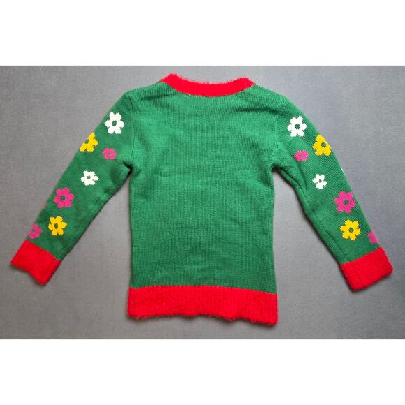 Girls Size 6 Hippie Santa Christmas Sweater Peace Love Flowers Groovy Hipster - Picture 5 of 5